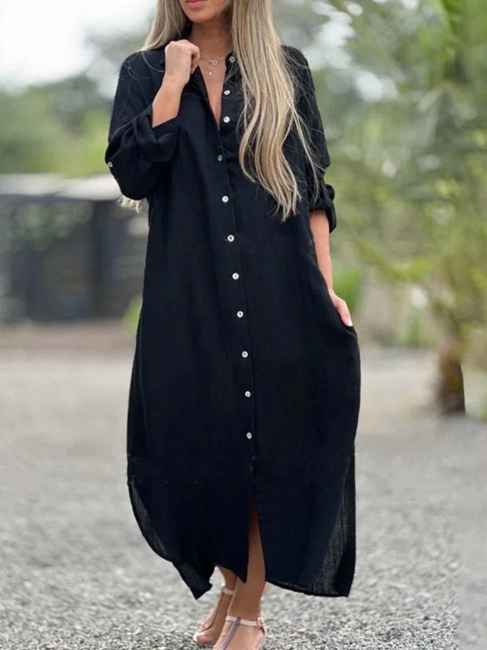 NATURAL LIFE Drew Gauze Shirt Dress (L)